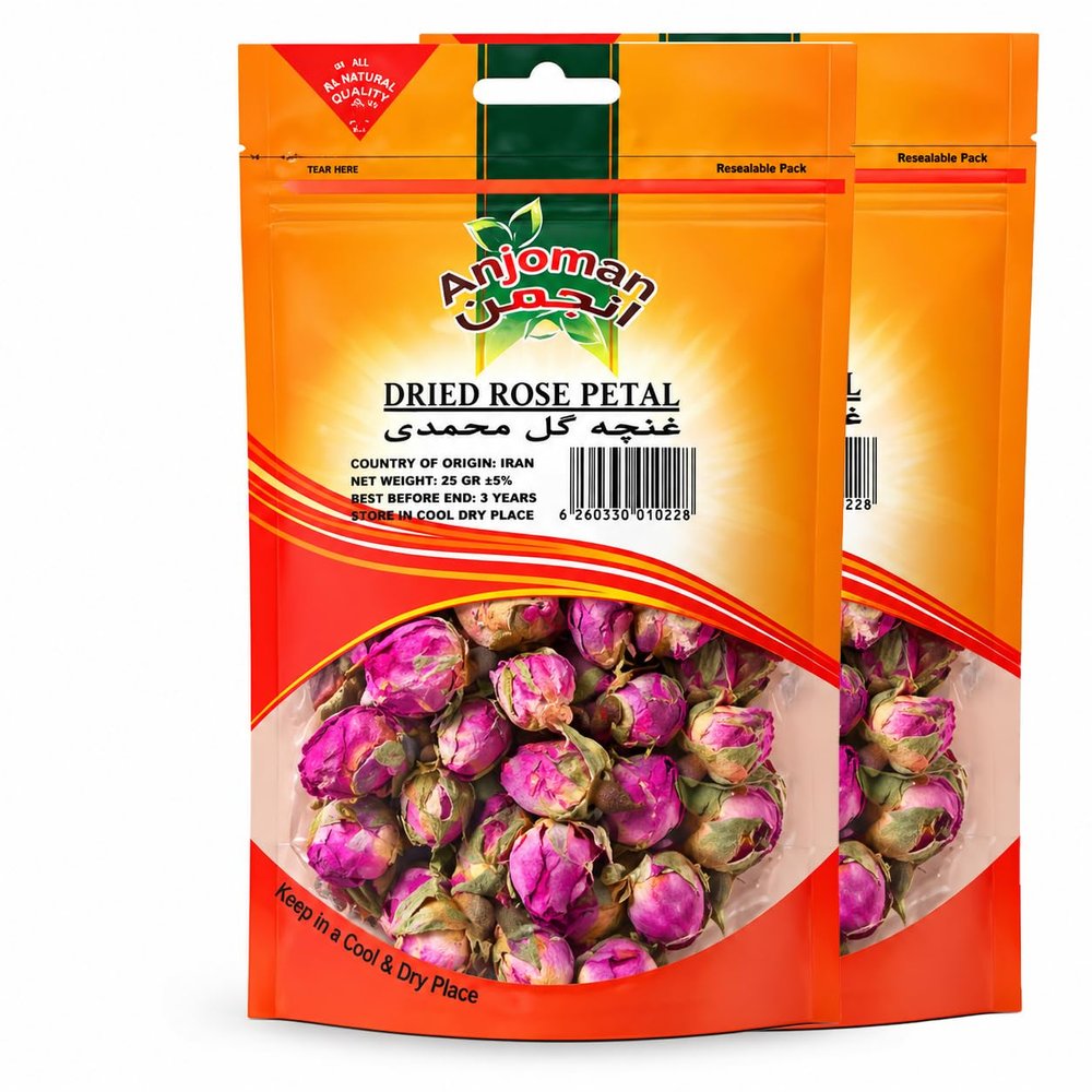 Anjoman Edible Dried Rose Buds 2x25g | Culinary Grade Whole Rose Flower Petals for Tea, Baking, DIY Skincare & Floral Baths | 2-Pack