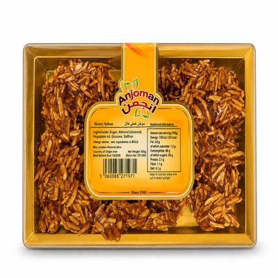 Anjoman Honey Sohan Almond Toffee 500g Traditional Crunchy Honey Toffee with Sliced Almonds Premium Thin Brittle Candy Luxury Dessert & Gourmet Gift Pack 500g Box