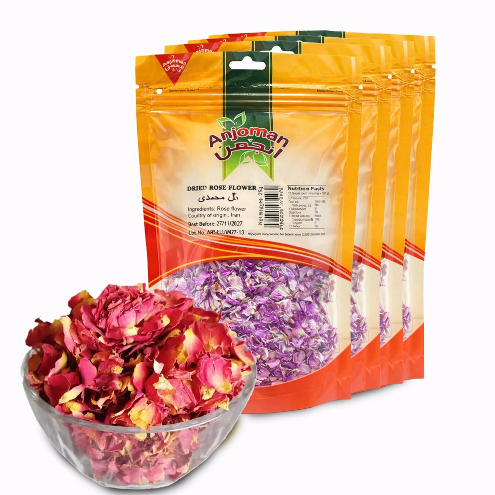 Anjoman Edible Dried Rose Petals | Premium Culinary Grade Pink Rose Flower for Tea Infusions, Baking, Cake Decoration & Cocktails | 25g Pack (Pack of 4)