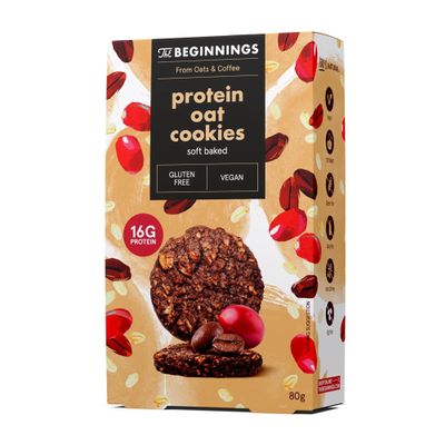 The Beginnings Protein Coffee Oat Cookies 80g 20g Plant Protein Per 100g, Gluten Free Oat Biscuits, Vegan & Dairy Free, Coconut Sugar, Real Coffee & Cocoa
