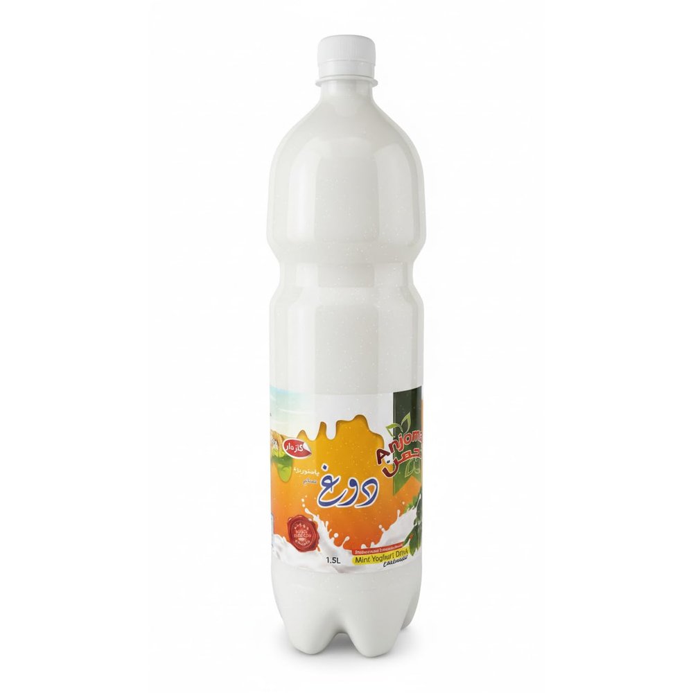 Anjoman Carbonated Doogh Ayran 1.5L Traditional Sparkling Salted Yogurt Drink Sparkling & Refreshing Savory Mint Beverage for Kebab & BBQ Large Family Value Pack Bottle
