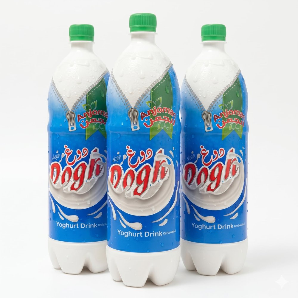 Anjoman Doogh Ayran 3 x 1.5L Salted Yoghurt Drink Refreshing Savoury Beverage Multipack Doogh, Ayran 3 Pack, Salted Yoghurt Soda