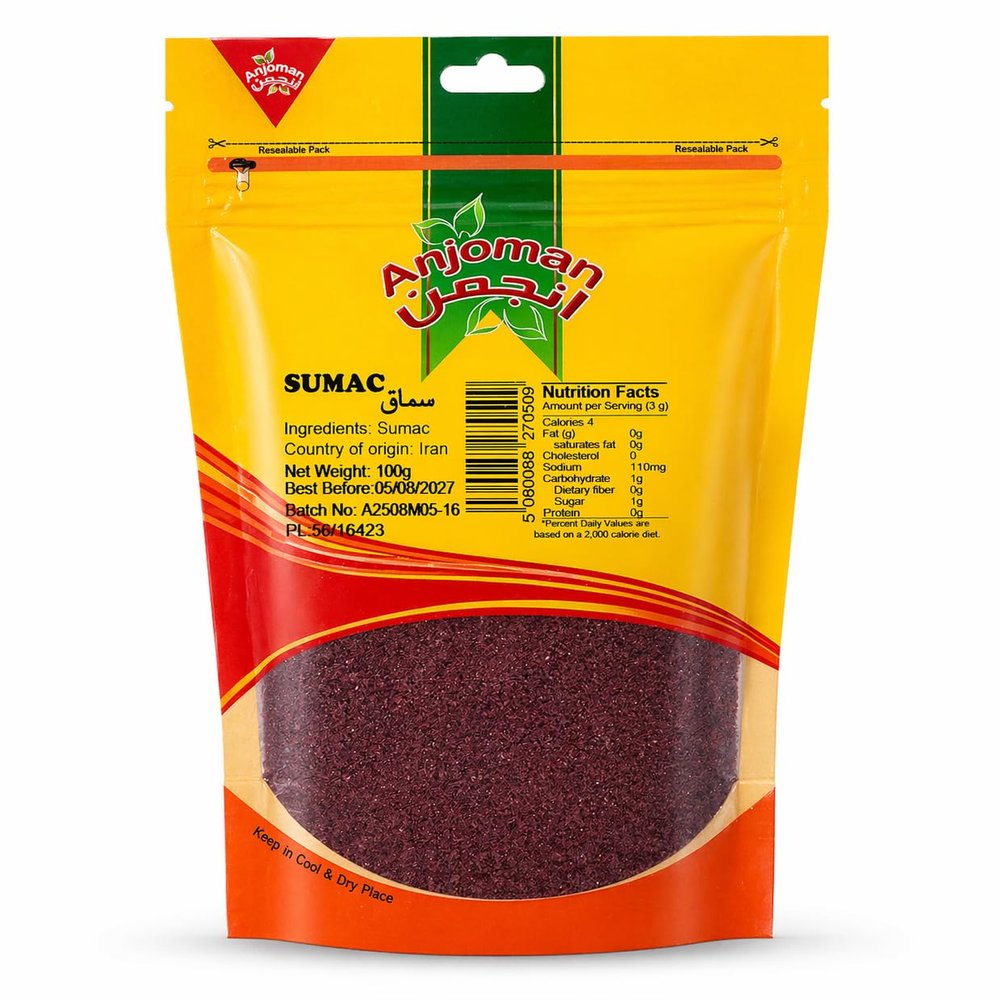 Anjoman Ground Sumac Spice Powder 3x100g (300g) | Pure Middle Eastern Somagh Seasoning for Kebabs, Salads & Hummus | Zesty Salt Substitute