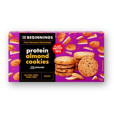The Beginnings Almond Protein Cookies 70g Soft-Baked Gluten Free, Oat-Free, Vegan & Dairy Free, 17% Pea Protein, Plant-Based Protein, Free From Cookies