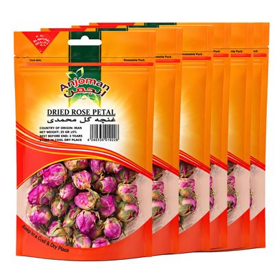 Anjoman Premium Dried Rose Buds | Authentic Culinary Rose Flower Petals for Tea, Baking & Floral Baths | 100% Natural, Edible | 25g (Pack of 6)