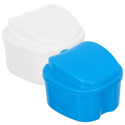 Yardenfun 2pcs Denture Storage Case Blue Plastic False Tooth Box with Ultra-Smooth Finish and Beautiful Design, Convenient for Carers and Denture Hygiene, Portable Dental Storage for Travel
