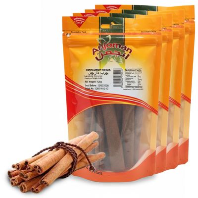 Anjoman Cinnamon Sticks 4 x 120g Whole Cinnamon (Choob Darchin) Bulk Aromatic Spice for Tea, Mulled Drinks & Cooking Family Value Pack