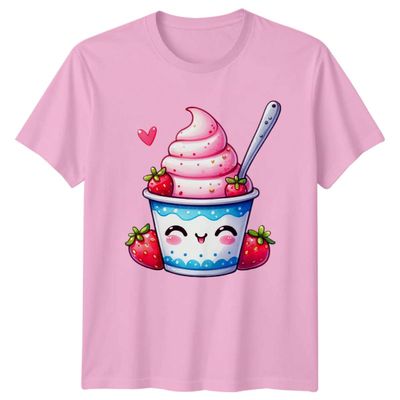 Sweet Strawberry Ice Cream Love T-Shirt Strawberry Frozen Yogurt Kawaii Dessert Food Birthday Gift for Him and Her L