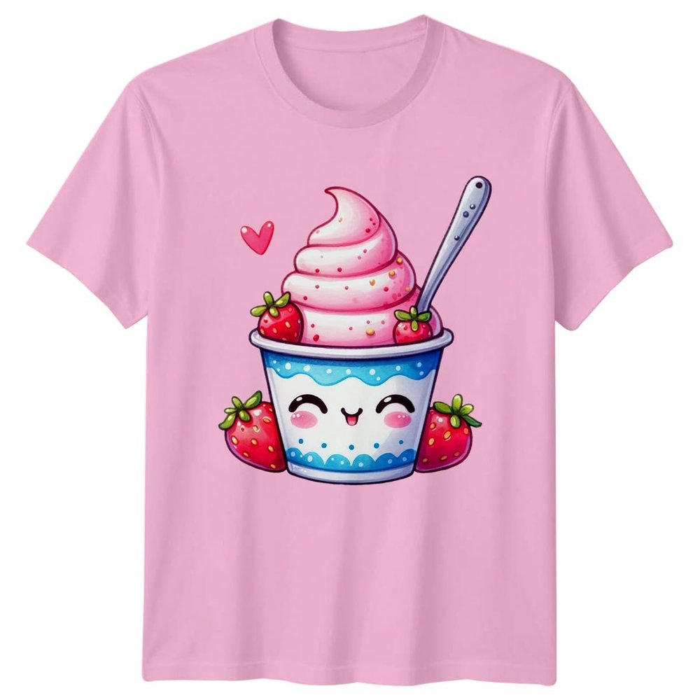 Sweet Strawberry Ice Cream Love T-Shirt Strawberry Frozen Yogurt Kawaii Dessert Food Birthday Gift for Him and Her L