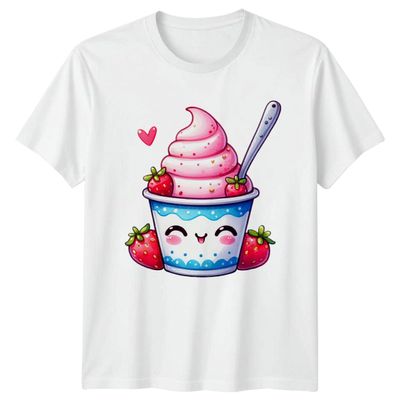 Sweet Strawberry Ice Cream Love T-Shirt Strawberry Frozen Yogurt Kawaii Dessert Food Birthday Gift for Him and Her 2XL