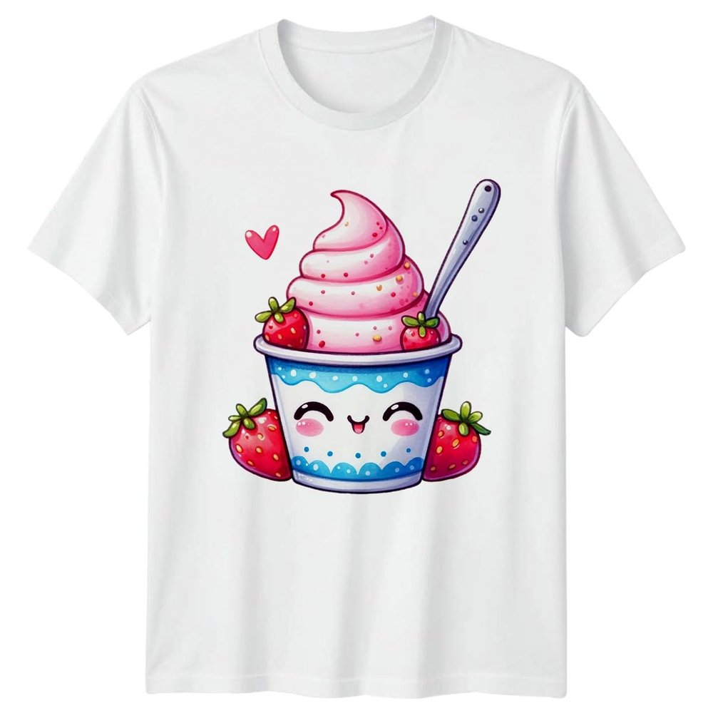 Sweet Strawberry Ice Cream Love T-Shirt Strawberry Frozen Yogurt Kawaii Dessert Food Birthday Gift for Him and Her 2XL