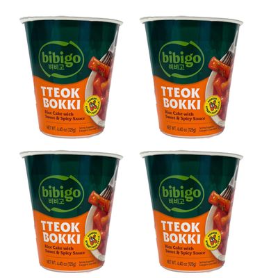 Bibi-Go's Tteokbokki Sweet & Spicy Cup 125g Ready-to-Eat Korean Rice Cake Snack Product of Korea Pack of 4