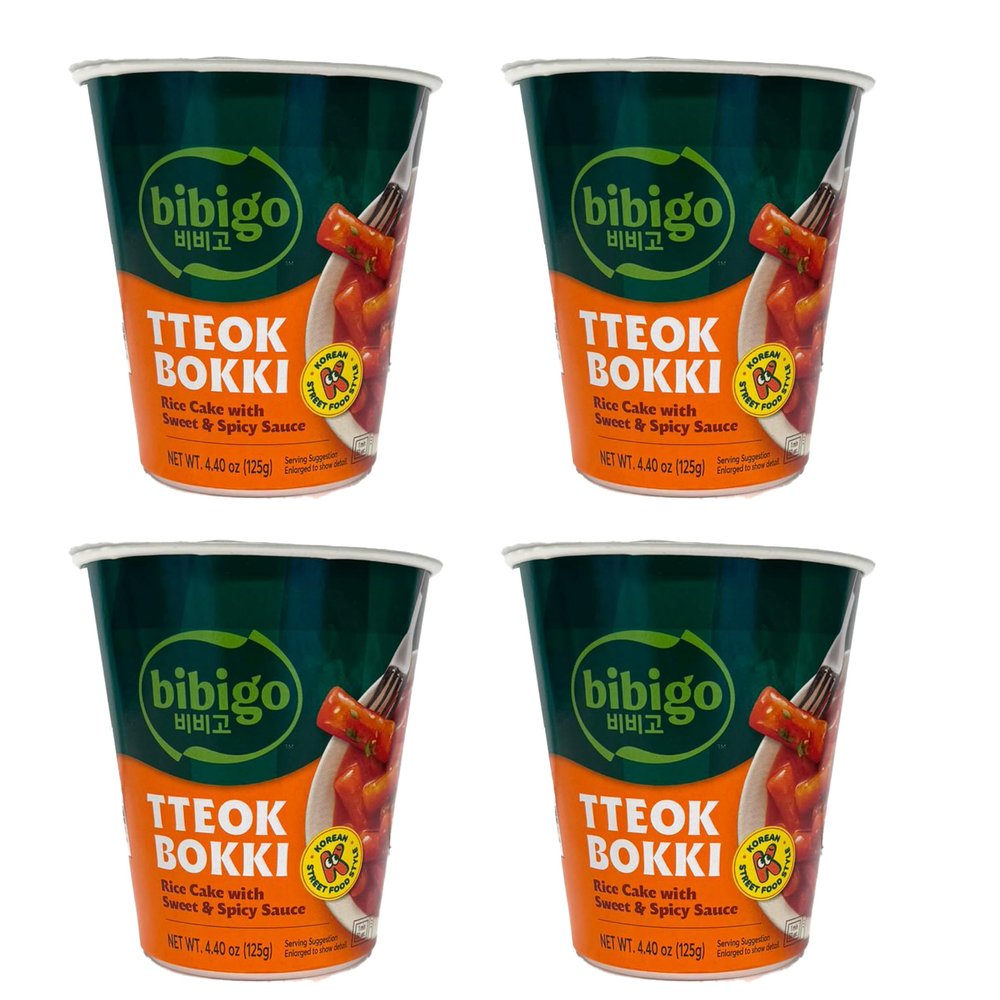 Bibi-Go's Tteokbokki Sweet & Spicy Cup 125g Ready-to-Eat Korean Rice Cake Snack Product of Korea Pack of 4