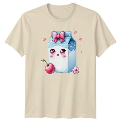 Kawaii Milk Carton Cherry Blossom Sparkle Design T-Shirt Milk Food Drink Birthday Gift for Him and Her M