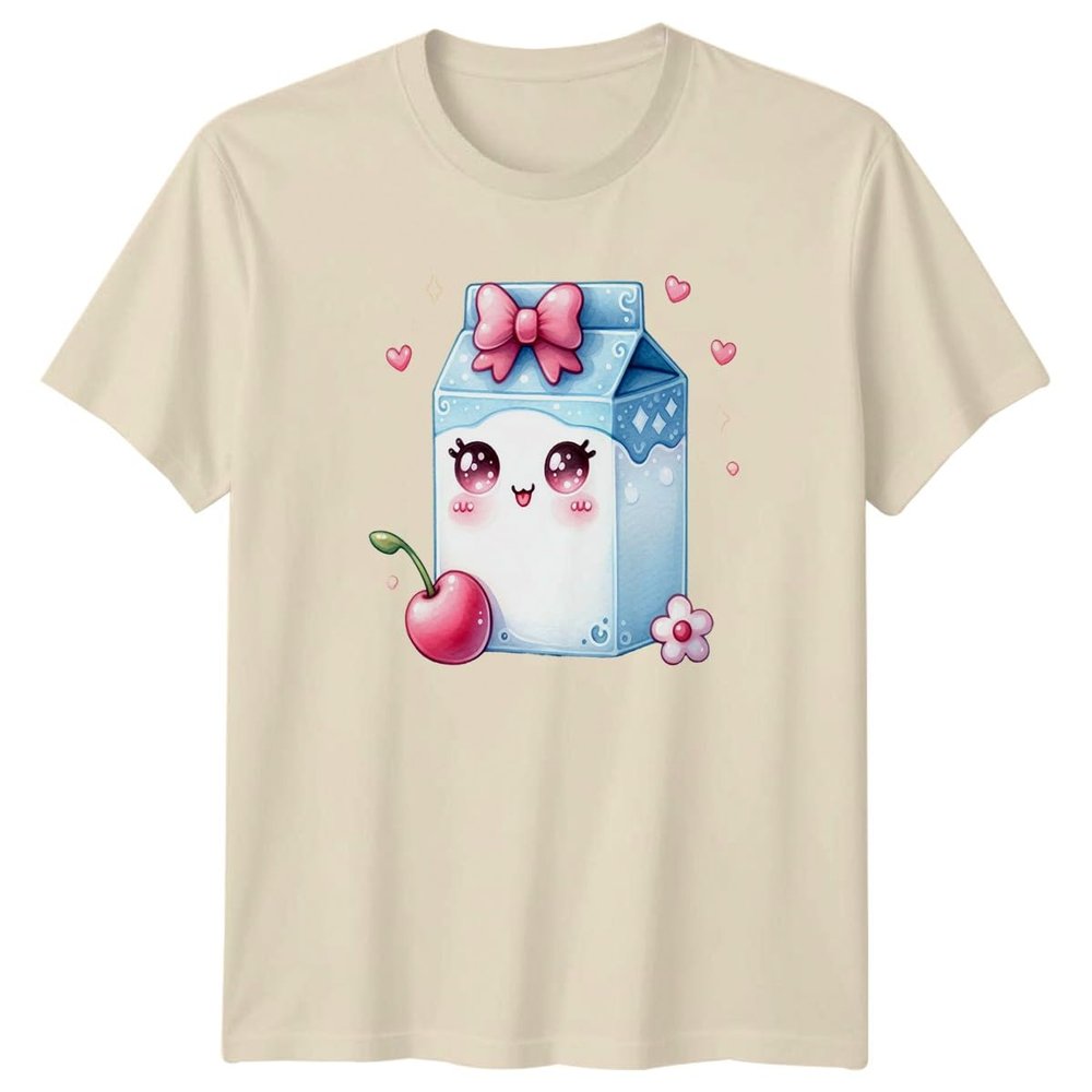 Kawaii Milk Carton Cherry Blossom Sparkle Design T-Shirt Milk Food Drink Birthday Gift for Him and Her M
