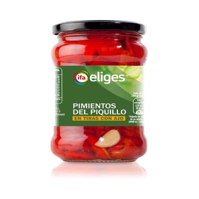 Vegetal Piquillo Pepper Strips with Garlic 220g IFA Eliges (Drained Weight) Pack of 4 | Roasted Red Peppers in Jar