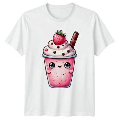 Sassy Souls Cartoon Strawberry Milkshake Drink Design T-Shirt Dessert Food 2026 Birthday Gift for Him and Her 5XL