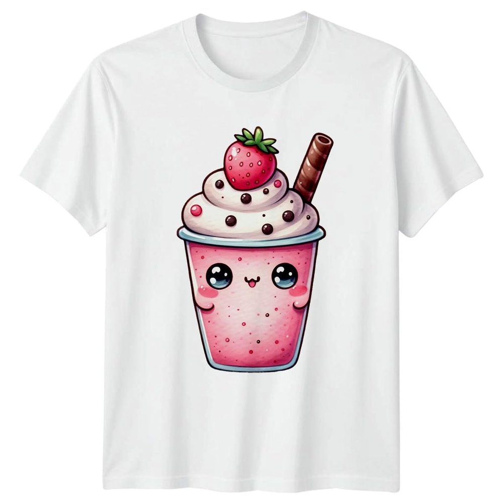 Sassy Souls Cartoon Strawberry Milkshake Drink Design T-Shirt Dessert Food 2026 Birthday Gift for Him and Her 5XL
