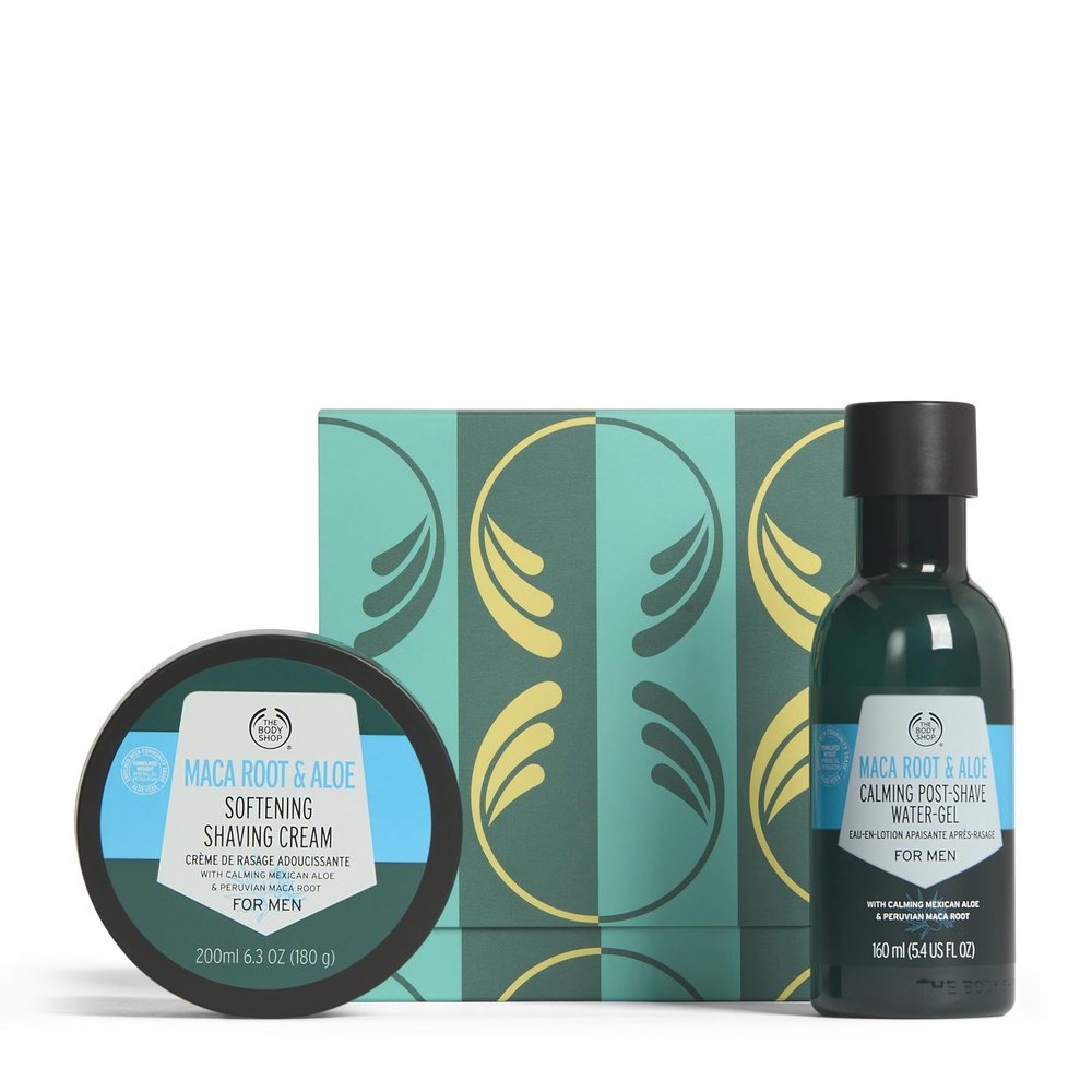 The Body Shop Shave Duo Gift Set, Maca Root & Aloe Shaving Cream 200ml, Post-Shave Gel 160ml, Mens Grooming Set, Smooth Shave, Soothing Care, Hydrating, Vegan Skincare Gift
