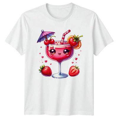 Cute Kawaii Cocktail Drink with Hearts and Fruit T-Shirt Kawaii Drink Cocktail Birthday Gift for Him and Her S White