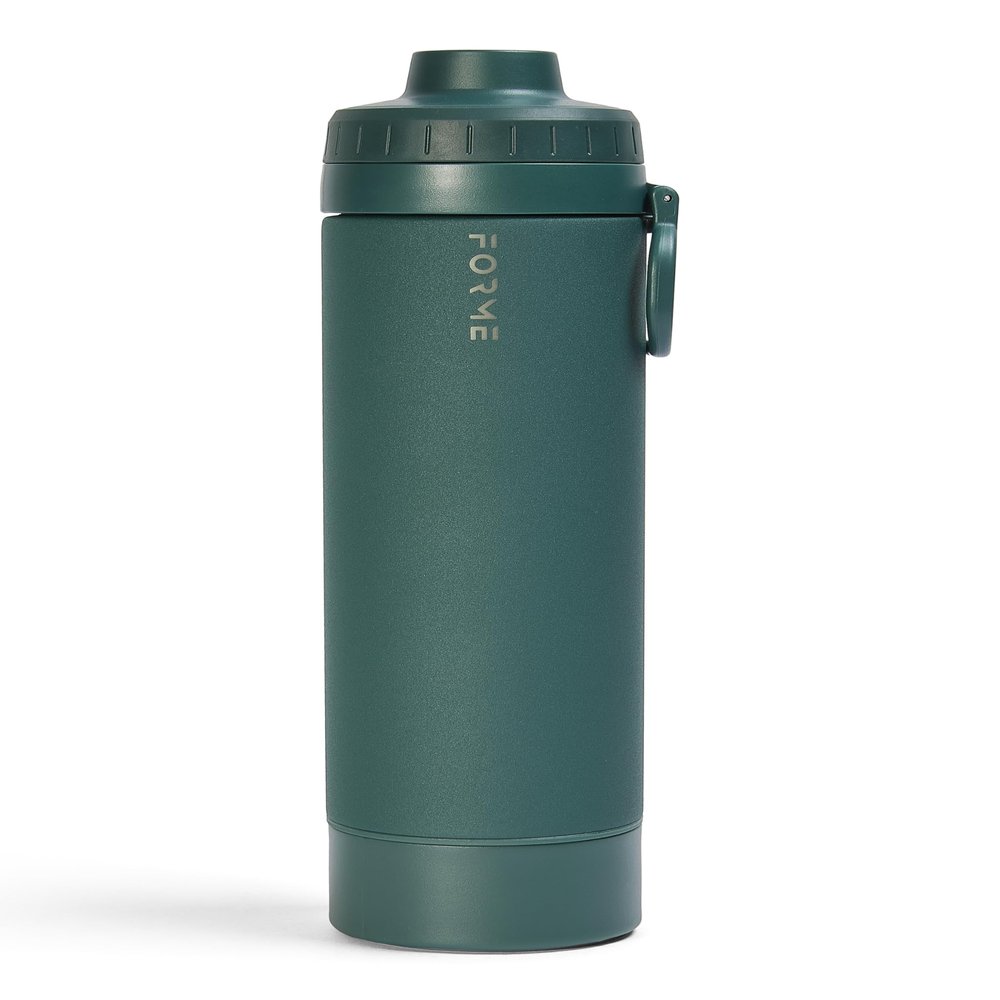 FORME Shaker 500ml - Sport Lid - Stainless Steel With Protein Powder Container - Double Walled Vacuum Insulated - Silent Mixing - Leak Proof - Fits Cup Holders - Easy to Clean (Jungle)