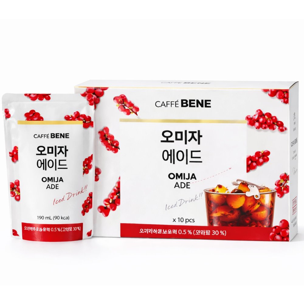 Caffe Bene Omija Ade 190ml x 10 Pouches Ready to Drink Fruit Juice Drink, Korean Style Fruit Juice Beverage Multipack