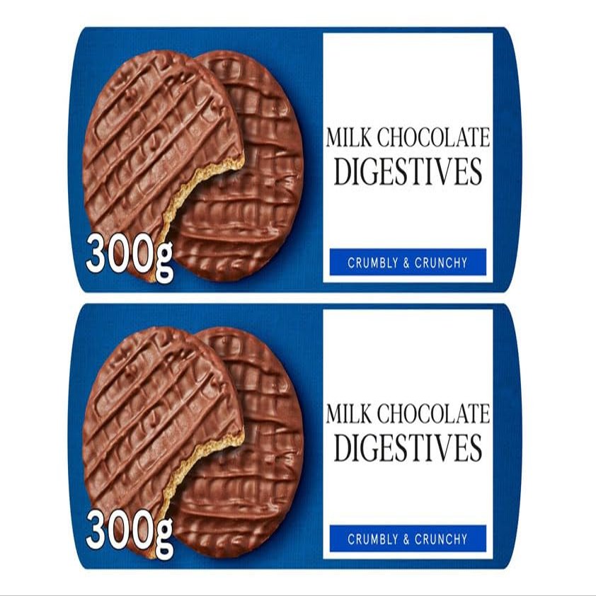 Milk Chocolate Digestives Biscuits, Crumbly & Crunchy, 300g, Suitable for Vegetarian, Pack of 2