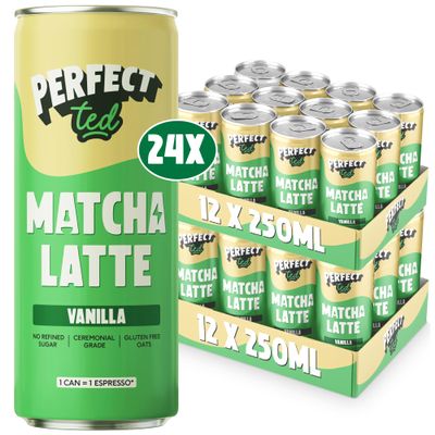 PerfectTed Vanilla Matcha Latte RTD, Ceremonial Grade Matcha, 24 x 250ml Cans, Ready-to-Drink with Gluten-Free Oats | Smooth & Creamy | Dairy-Free | Vegan (24 Pack, Vanilla)