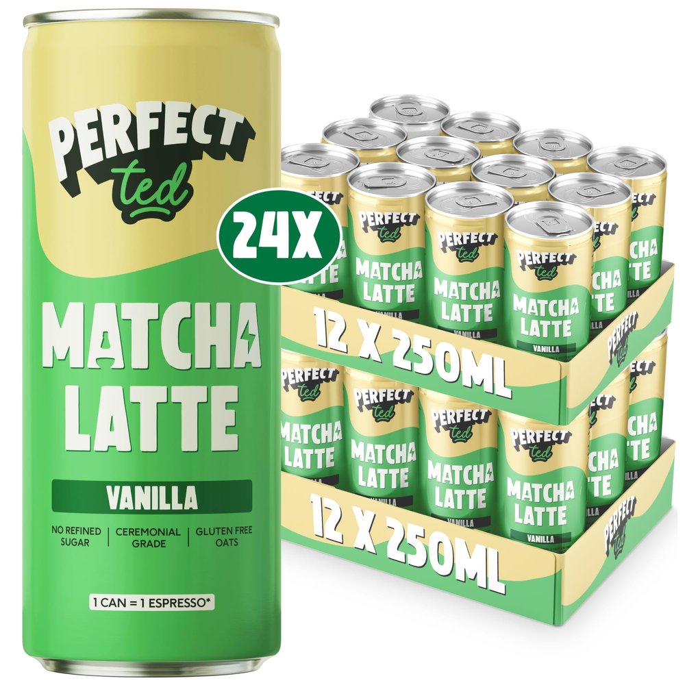 PerfectTed Vanilla Matcha Latte RTD, Ceremonial Grade Matcha, 24 x 250ml Cans, Ready-to-Drink with Gluten-Free Oats | Smooth & Creamy | Dairy-Free | Vegan (24 Pack, Vanilla)