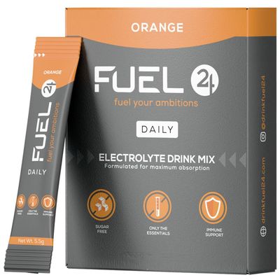Fuel24 Electrolytes - Daily Hydration Sachets, Zero Sugar, Electrolyte Powder (10 or 30 Pack) Essential Minerals - Sodium, Magnesium, Potassium, Vitamin C B12 & L Glutamine (30 Pack, Orange)
