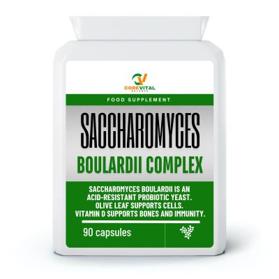 Core Vital Balance Saccharomyces Boulardii Complex with Olive Leaf, Vitamin D and Biotin, Probiotic Yeast Food Supplement, 90 Capsules, 5 Billion CFU