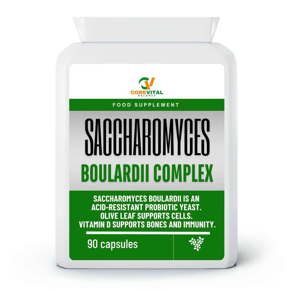 Core Vital Balance Saccharomyces Boulardii Complex with Olive Leaf, Vitamin D and Biotin, Probiotic Yeast Food Supplement, 90 Capsules, 5 Billion CFU