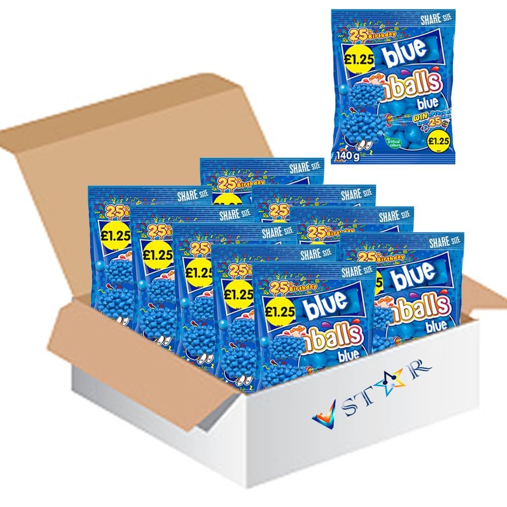 Blue Pinballs Sweets PMP Bag140g Fruit Flavour Chewy Candy Balls, Soft and Tangy Bite Size Sweets for Sharing and Party Bags - MM (14 x Bags)