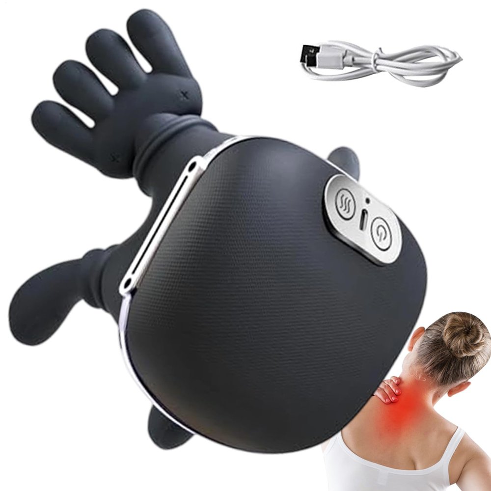 Neck and Shoulder Massager - WFH Recovery Stress Relief, Ergonomic Deep Tissue Hand-Free Wrap, Rechargeable Lithium Power + duals Thermal Heat, Medical Grade Silicone Soft | for Home & Travel Use