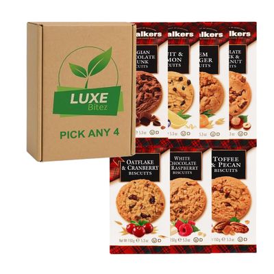 Pick & Mix Walkers Biscuits Choose Any 4 Fruit & Lemon; Stem Ginger; Oatflake Cranberry; Raspberry & White Choc; Belgian Choc Chunk; Toffee Pecan & Hazelnut Compatible for Walkers By Luxe Bitez
