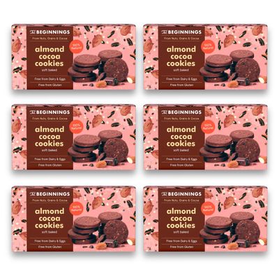 The Beginnings Almond Cocoa Cookies (6 * 80g) Soft-Baked Gluten Free Almond Cookies, Vegan & Dairy Free, 14% Real Chocolate Pieces & Cocoa Nibs, Free From Cookies