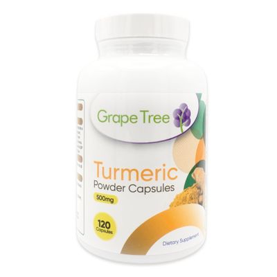 Grape Tree Turmeric Powder Supplement 500mg 120 Capsules. 4 Month Supply. Pure Turmeric Supports Joint Comfort, Flexibility, Mobility & Digestion