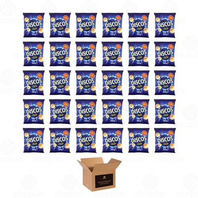 Discos Crisps Multipack | Cheese & Onion, Salt Vinegar, Prawn Cocktail, Pickled Onion| Bold Flavour, Crunchy Snack for Lunchboxes, Office, School (Salt & Vinegar 55p - 30g x 30Pack)