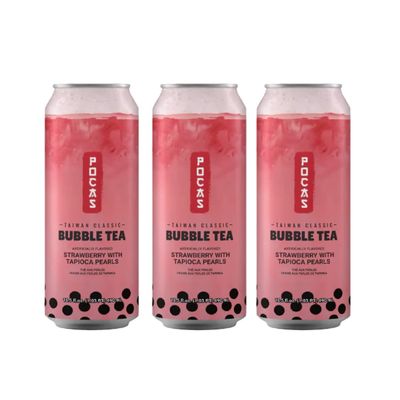 Taiwan Strawberry Bubble Tea with Tapioca Pearls 490ml x 3 Cans Ready to Drink Milk Tea, Bubble Drink, Imported Asian Beverage