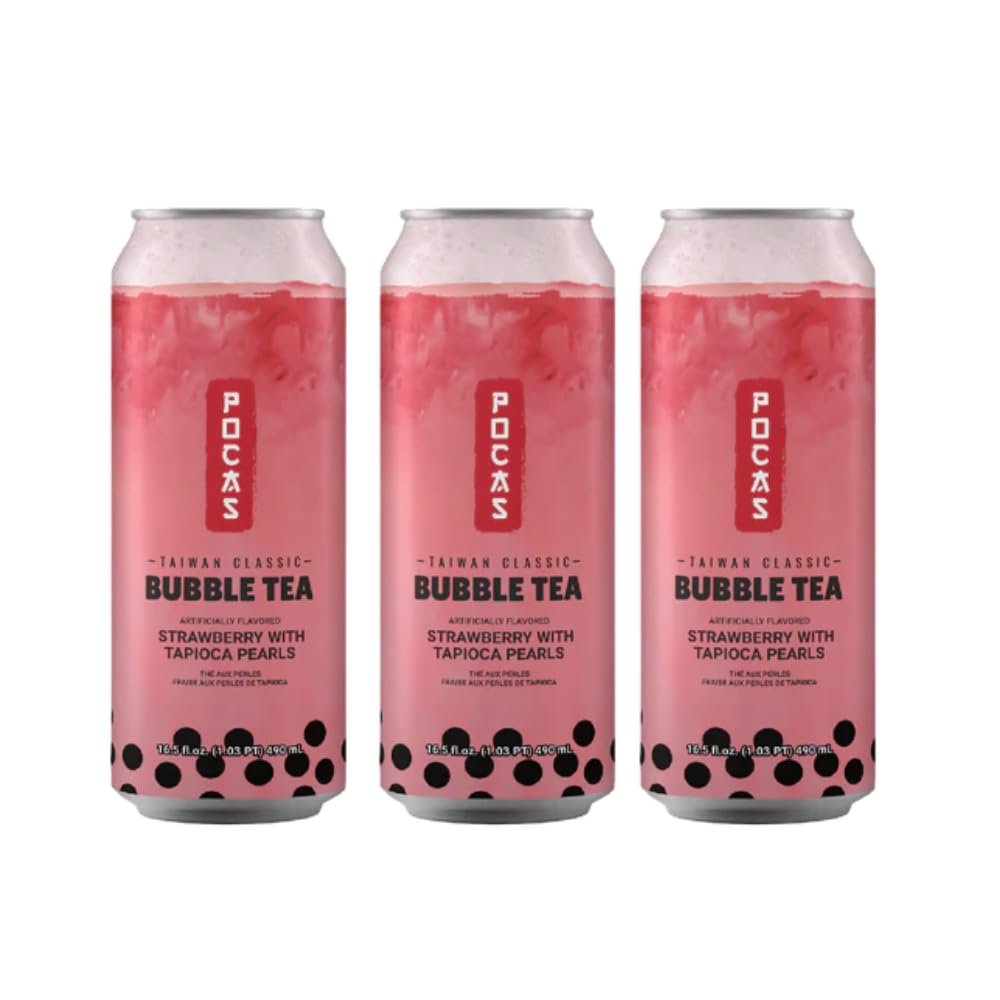 Taiwan Strawberry Bubble Tea with Tapioca Pearls 490ml x 3 Cans Ready to Drink Milk Tea, Bubble Drink, Imported Asian Beverage