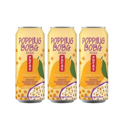 Mango & Passion Fruit Flavour Green Tea with Mango Flavour Popping Gel Balls 490ml x 3 Cans Ready to Drink Fruit Green Tea Beverage