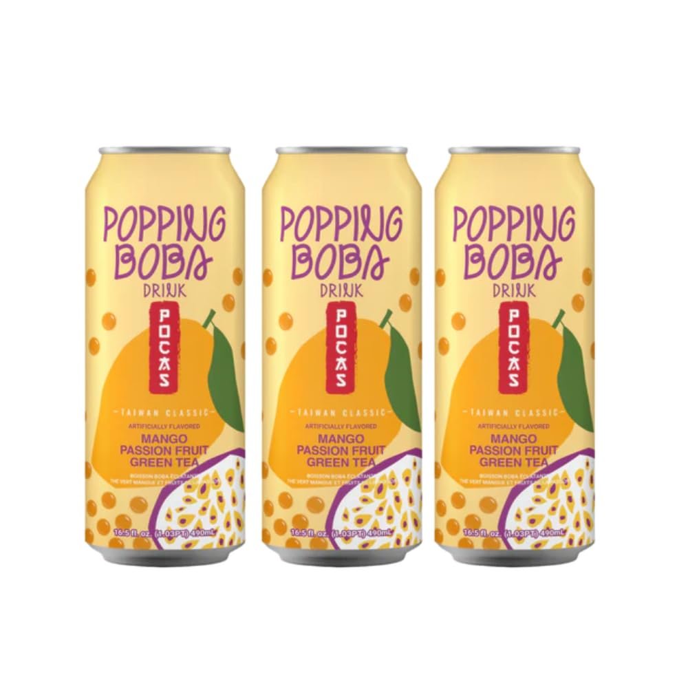 Mango & Passion Fruit Flavour Green Tea with Mango Flavour Popping Gel Balls 490ml x 3 Cans Ready to Drink Fruit Green Tea Beverage