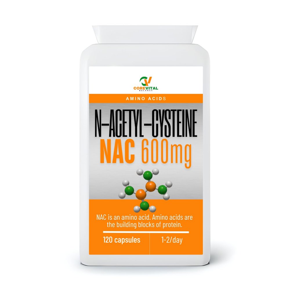 Core Vital N-Acetyl-Cysteine NAC 600mg, Amino Acid Supplement, 120 Capsules, Vegan