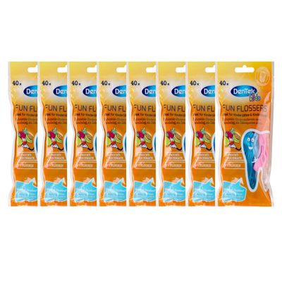 8x DenTek Fun Flosser Kids for Children with Wild Fruit Flavour