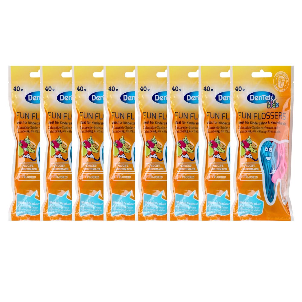 8x DenTek Fun Flosser Kids for Children with Wild Fruit Flavour