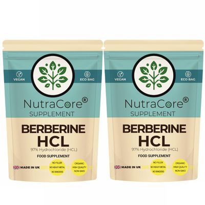 Berberine HCL 600mg High Strength 97% HCL, Blood Sugar & Metabolism Support, Gut & Heart Health, Vegan Capsules, UK Made NutraCore (180)