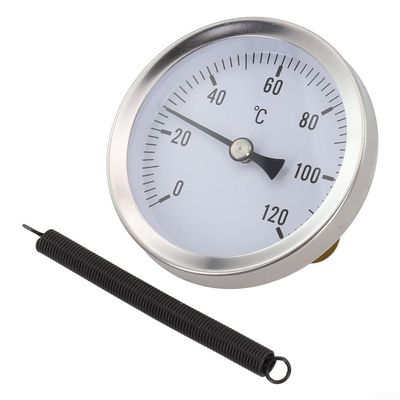 Metal Bimetall Thermometer With Fixing Spring For Direct Pipe Attachment And Stable Temperature Readings
