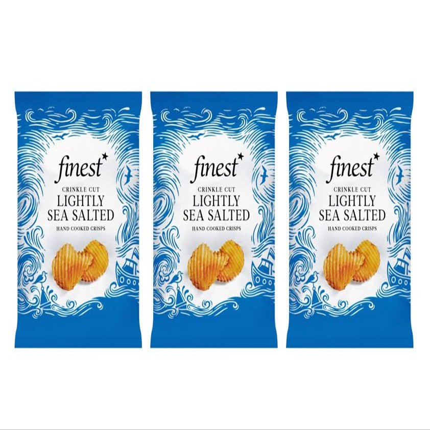 Finest Crinkle Cut Lightly Sea Salted Hand Cooked Crisps, Vegan, 150g, Pack of 3