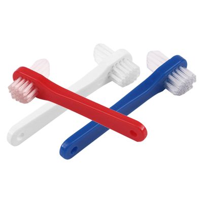BATHVEVE 3pcs Adult Denture Toothbrush Set Small Dual-Head Soft Bristle Toothbrushes for False Teeth Care, Braces Cleaning, and Oral Hygiene Maintenance White, Red, Blue
