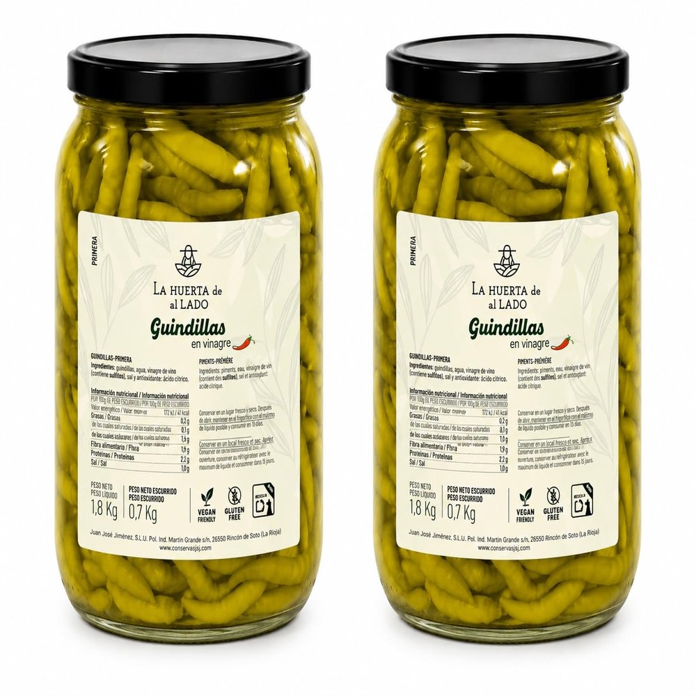 2 x 1.8 Kg Guindillas Long Hot Green Chillies